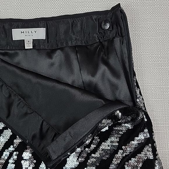 Milly Minis Animal Print Zebra Stripes Silver Sequins Black Velvet Mini Skirt 8 - Picture 7 of 13